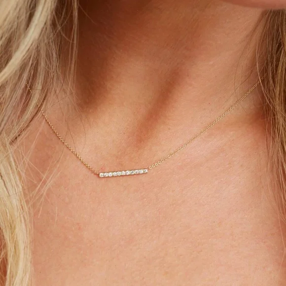 Diamond Pave Bar Necklace - Picture 2 of 2